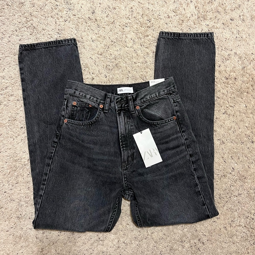 Zara Hi-Rise Regular Length Black Jeans